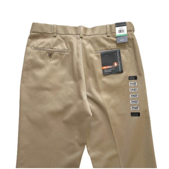 Perry Ellis Portfolio Pants Mens Cotton Khaki Flat Front No Iron Pant Size 34X29 - Picture 6 of 11